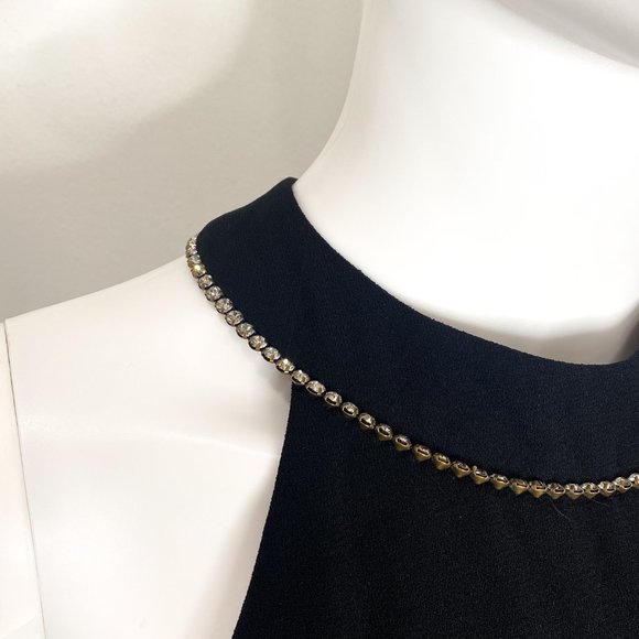 CDC Petites Vintage 90s Rhinestone Halter Neck Skater Flare Mini Dress in Black - Picture 5 of 17